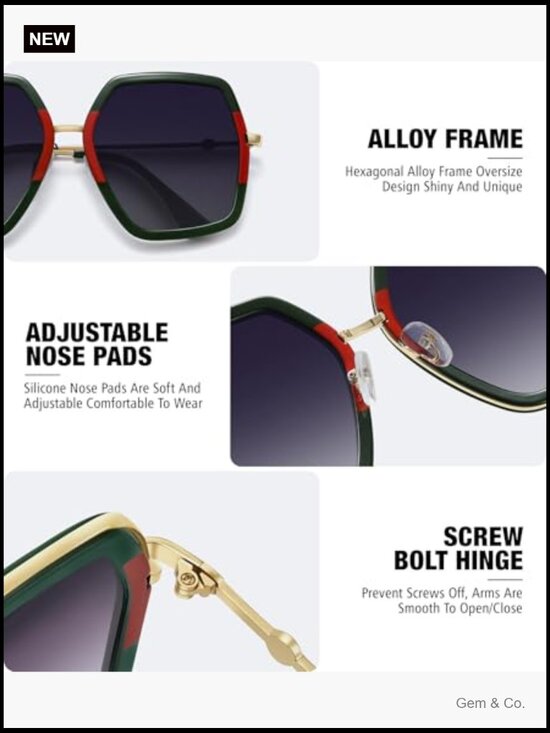 Oversized Hexagon Sunglasses UV400 Protection main image 5